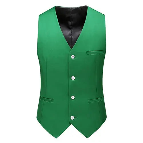 Men's green formal vest waistcoat, slim-fit V-neck with 5-button front, Simples Market