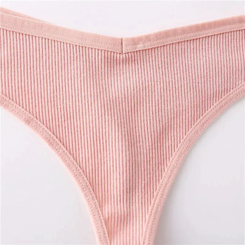 3-piece pink cotton thong set by Simples Market, ribbed low-rise G-string briefs