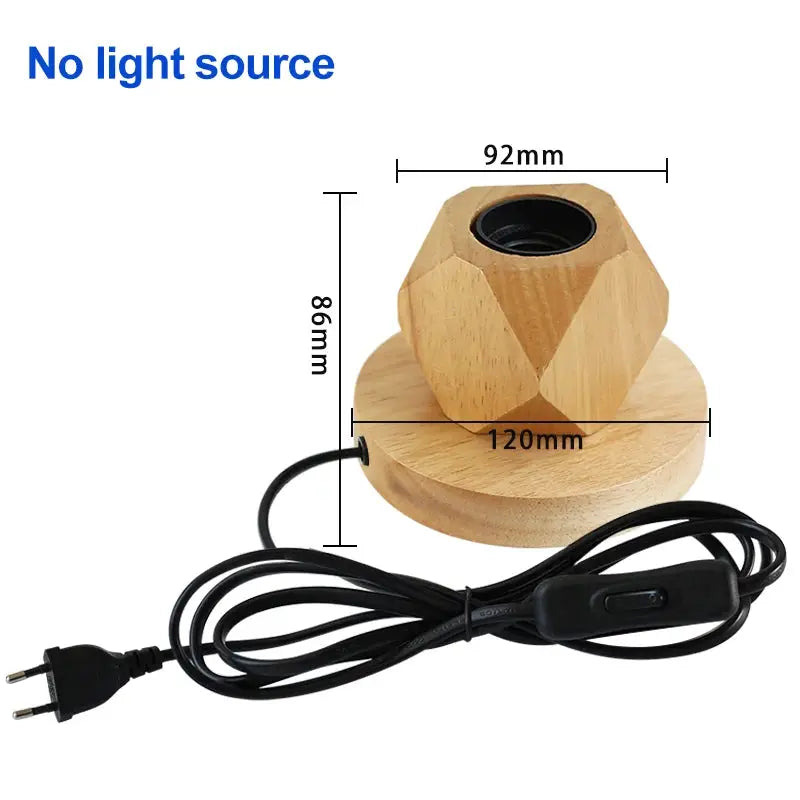 Simples Market modern retro wood table lamp with polygonal top E27 socket and EU plug, wooden base.