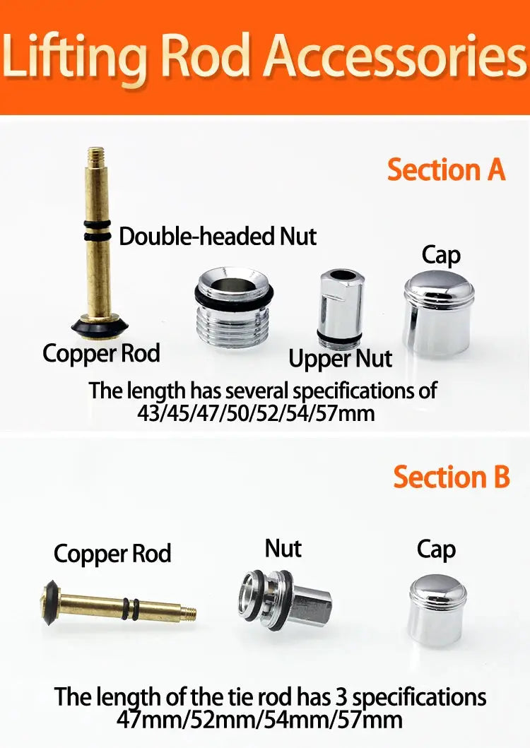 Simples Market lifting rod accessories for shower faucet; two copper rods, two nuts, two caps across two sections