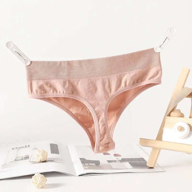 Women’s ribbed thong panty, rose nude, high-rise G-string, Simples Market