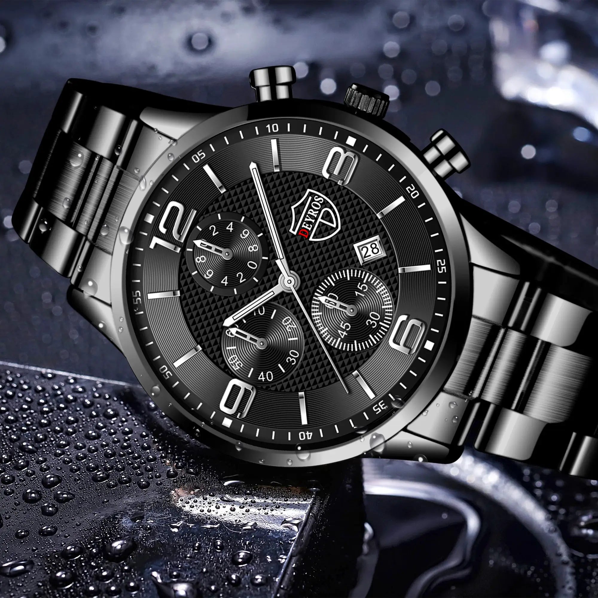 LuxAurum Mens Luxury Business Watch Stainless Steel Quartz With Calendar And Luminous Hands