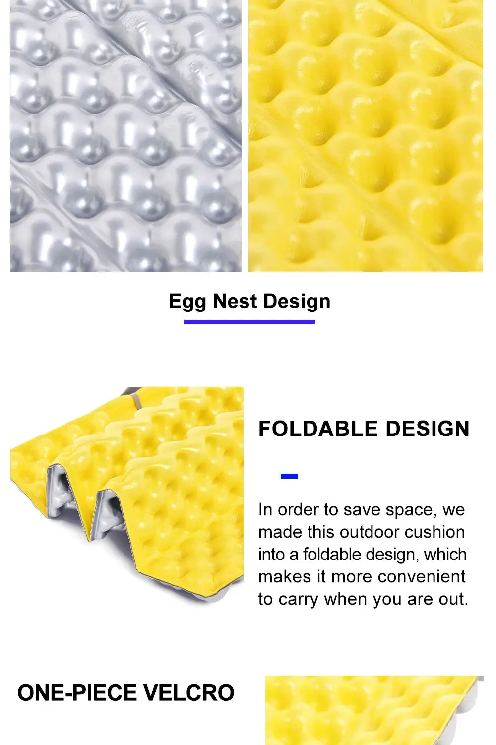 Widesea foldable outdoor mat seat, yellow egg-nest foam picnic pad, ultralight waterproof XPE foam for camping