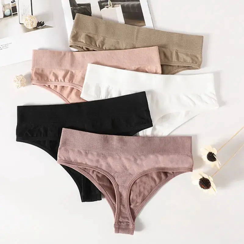 Women ribbed thong underwear in multiple colors, high-rise G-string with high-leg cut, sizes M–XL