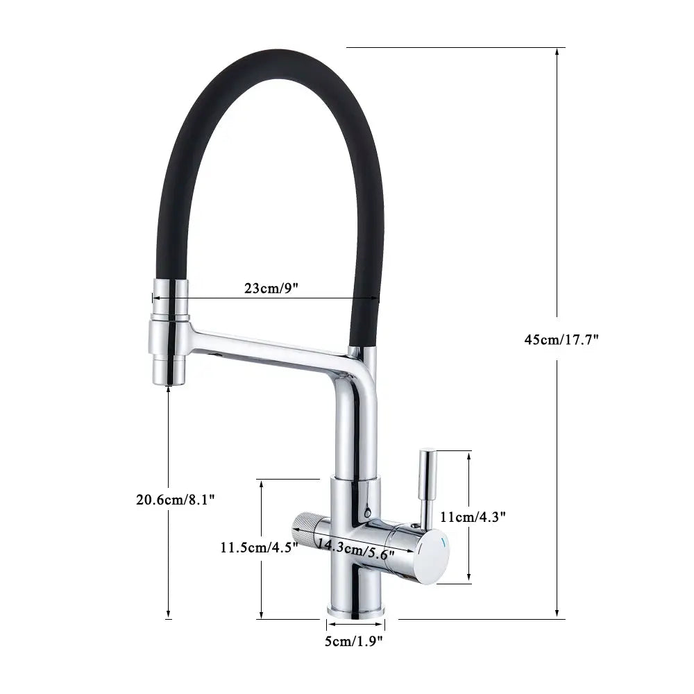 Rozin black pull-out kitchen faucet with chrome body and 3-way mixer (water filter tap)
