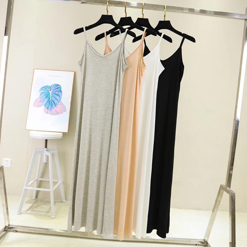 Spring Summer 2026 Women Tank Dress Modal O Neck Camisole Casual Beach