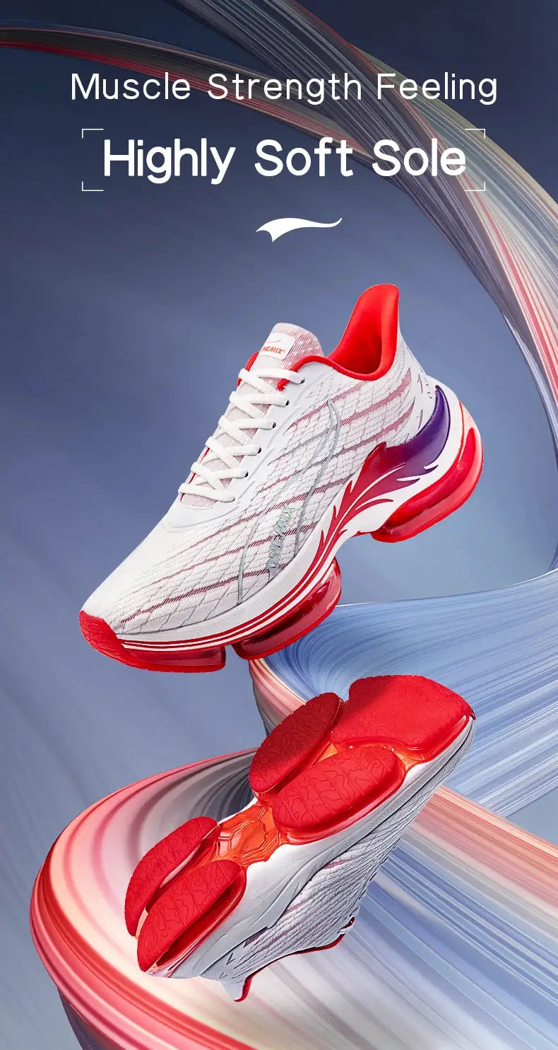 ONEMIX men's running shoes with breathable mesh and red air-cushioned sole