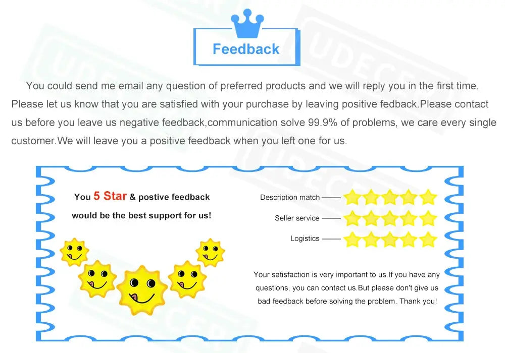 Simples Market feedback banner featuring blue crown header, yellow star ratings, and smiling sun icons