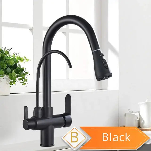 Rozin black pull-out kitchen faucet by Simples Market, 2-in-1 spray nozzle with swiveling dual-handle design