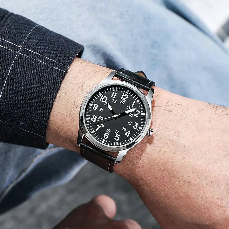 Aviator Works Pilot Collection Watch With Easy Reading 24H Display And Japanese Quartz Movement Luminous Dial 41mm Case