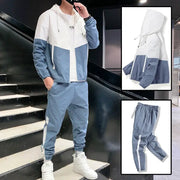 Men's 2-piece tracksuit set from Simples Market in blue/white colorblock hoodie jacket and jogger pants
