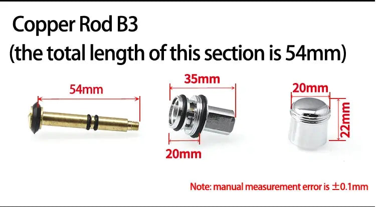 Copper rod B3 three-piece shower faucet repair kit with brass rod, valve adapter, and cap