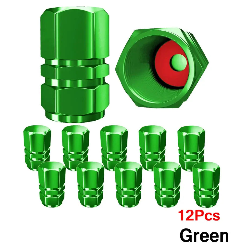AUTCOAT green aluminum alloy tire valve caps set, 12 pcs for cars motorcycles trucks by Simples Market