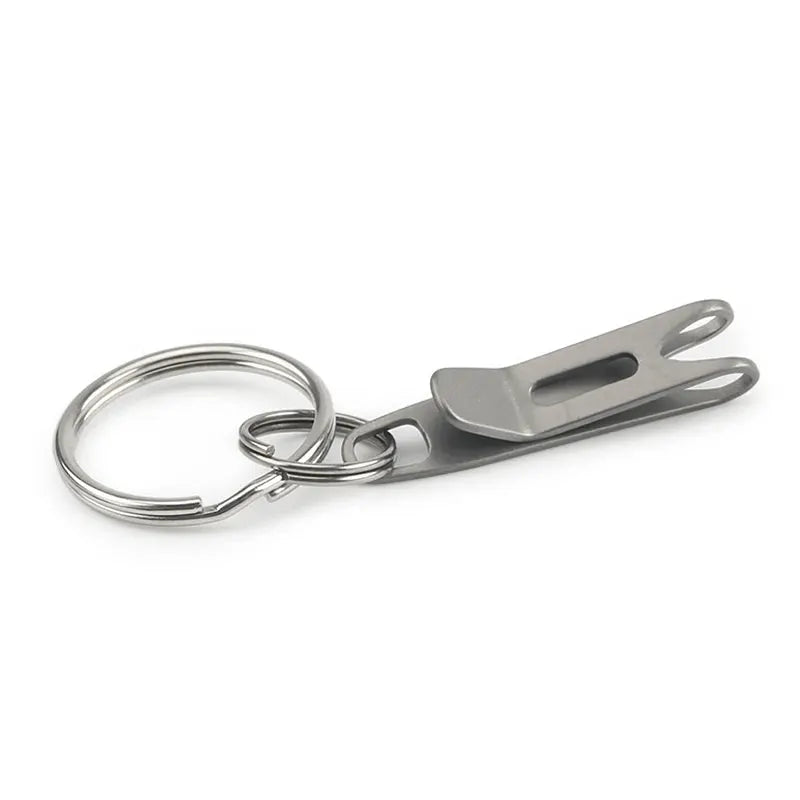 Titanium clasp key ring with buckle hook, silver-tone titanium alloy EDC tool