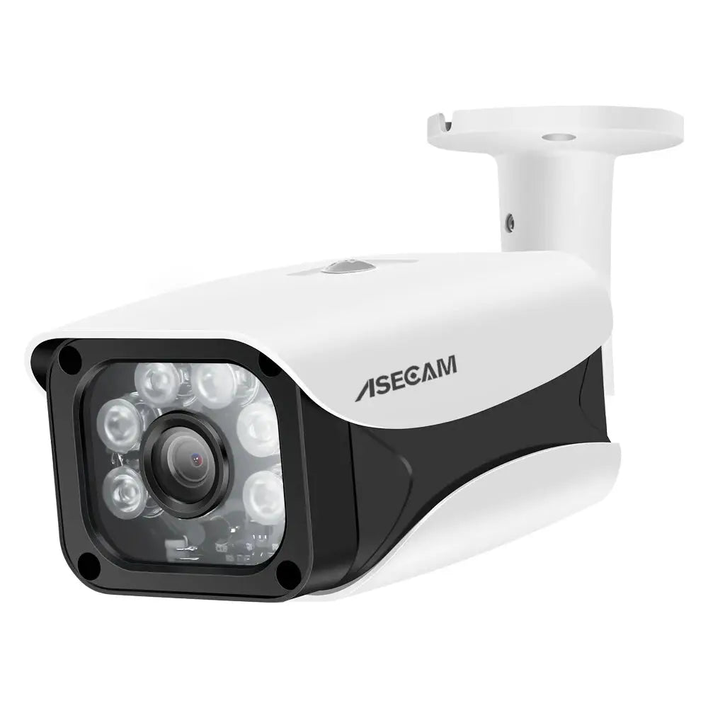 8MP 4K outdoor IP bullet camera by ASECAM; white housing with IR LED array for night vision