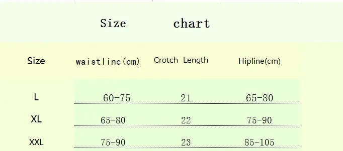 Simples Market size chart for cotton antibacterial seamless women's underwear; L–XXL with waist 60–90 cm, hipline 65–105 cm.