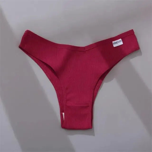 FINETOO cotton Brazilian thong underwear in red, T-back style