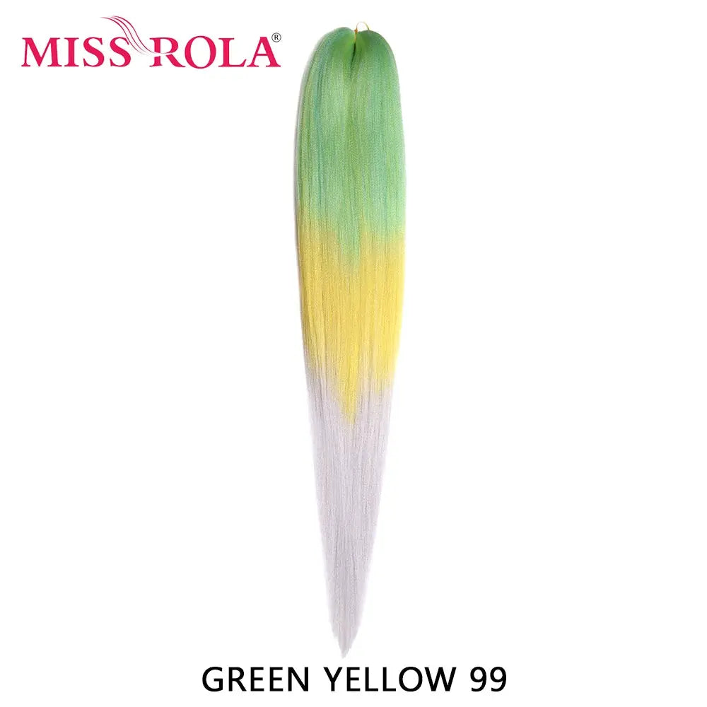 Miss Rola synthetic Kanekalon hair braid, 30in, gradient green yellow gray, pre-stretched yaki straight jumbo extension