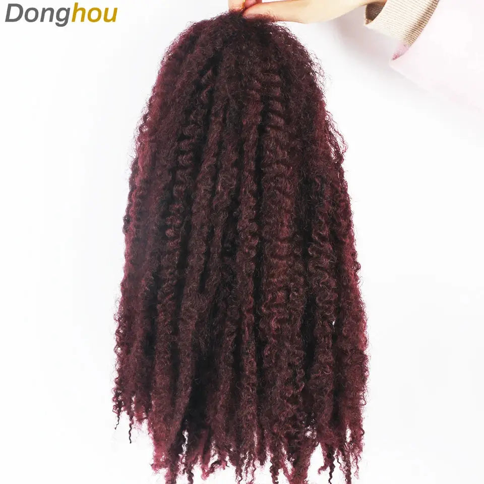 Marley hair extensions, 18-inch synthetic Afro-kinky braids in burgundy ombre (Donghou logo) by Simples Market