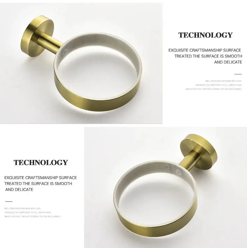 Towel ring, brushed gold, wall-mounted bathroom accessory with white inner ring