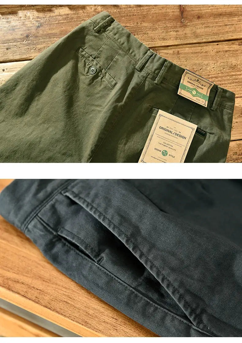 Simples Market HIQOR two pairs men's cargo pants olive green and black pure cotton mid-waist loose fit with belt loops