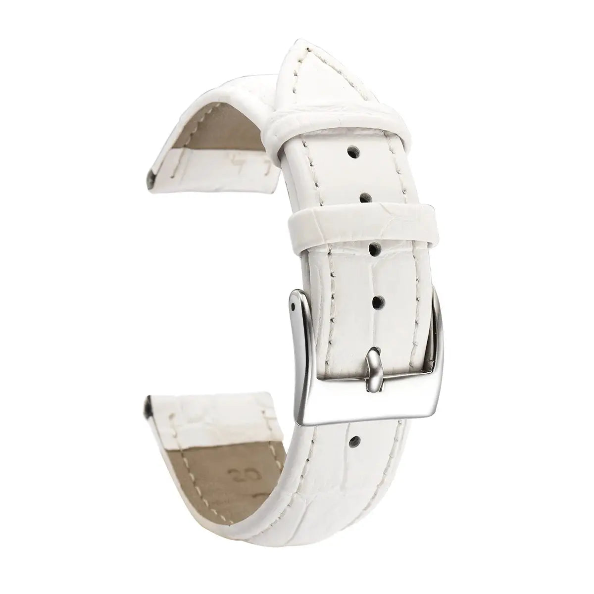 Watch band white premium genuine leather with silver buckle