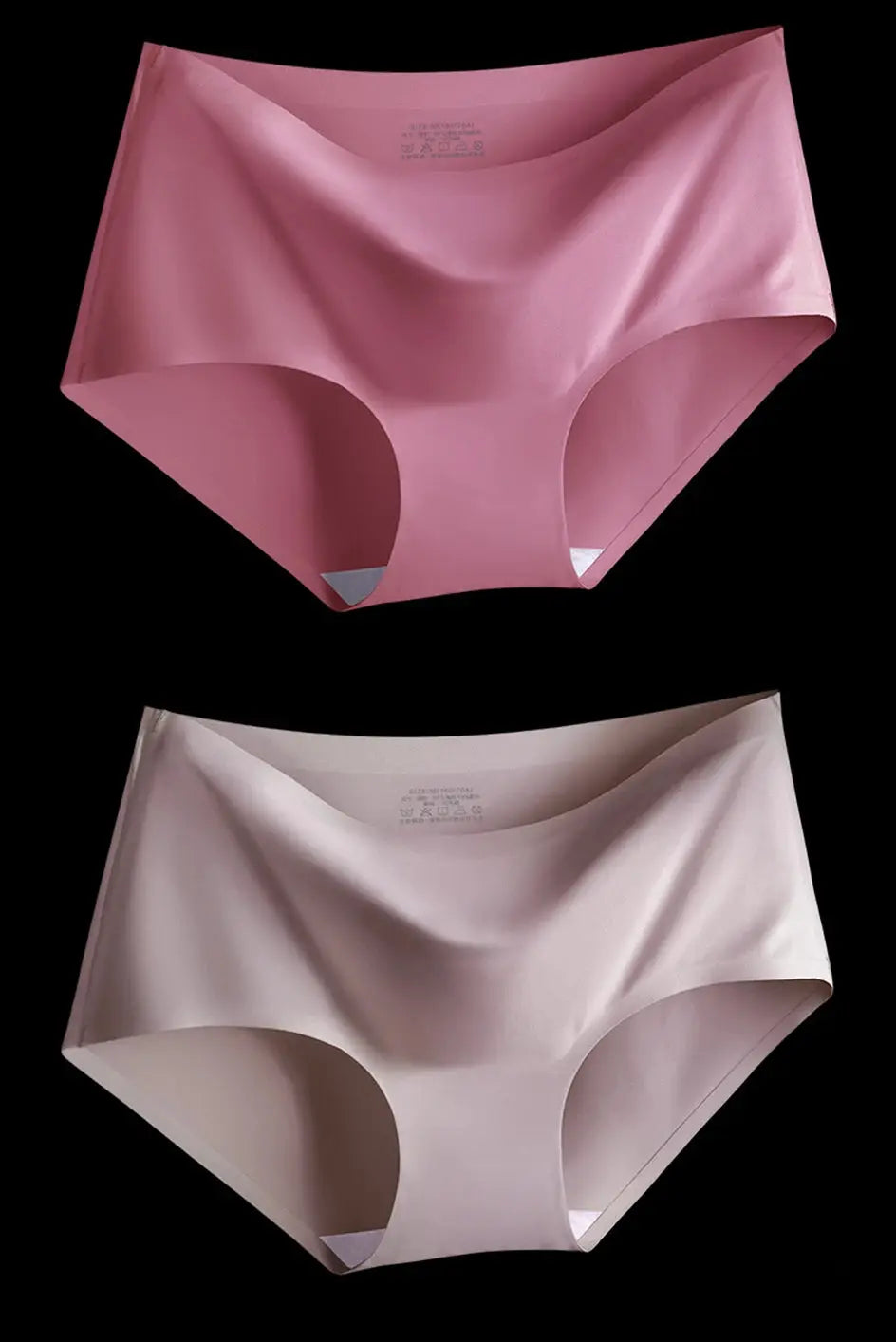 Pink and blush seamless mid-waist panties, 2-piece set in breathable ice-silk fabric