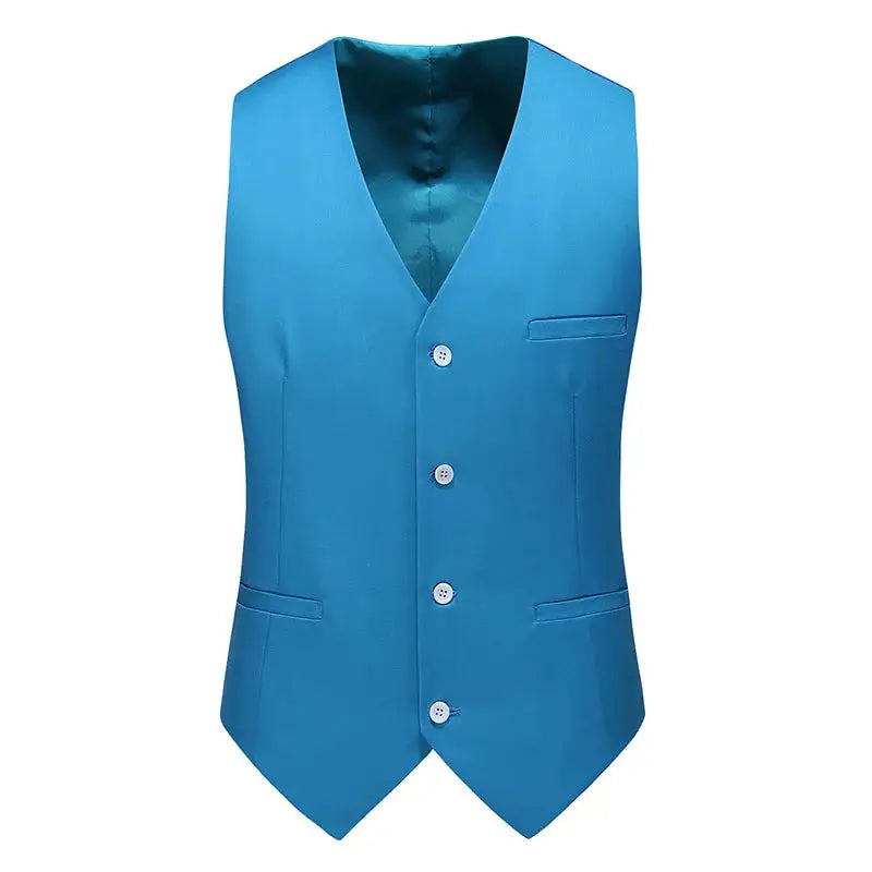 Royal blue men's vest waistcoat, slim-fit V-neck, 4-button front