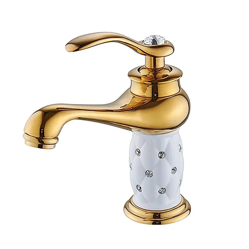 Bathroom faucet antique bronze finish with crystal-embedded ceramic handle, single-handle brass basin tap