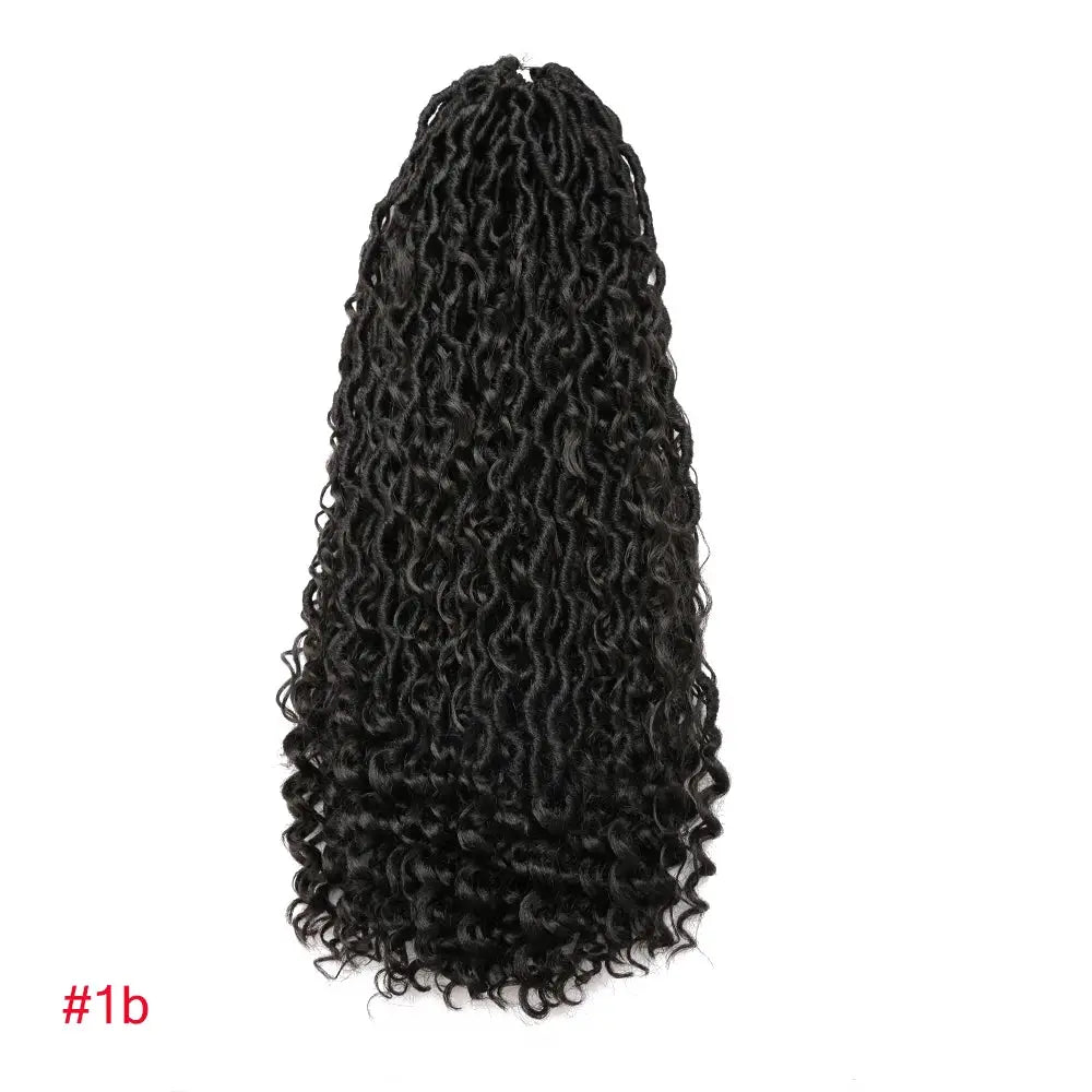 Synthetic Goddess Locs crochet hair, long black 1B curly faux locs extensions