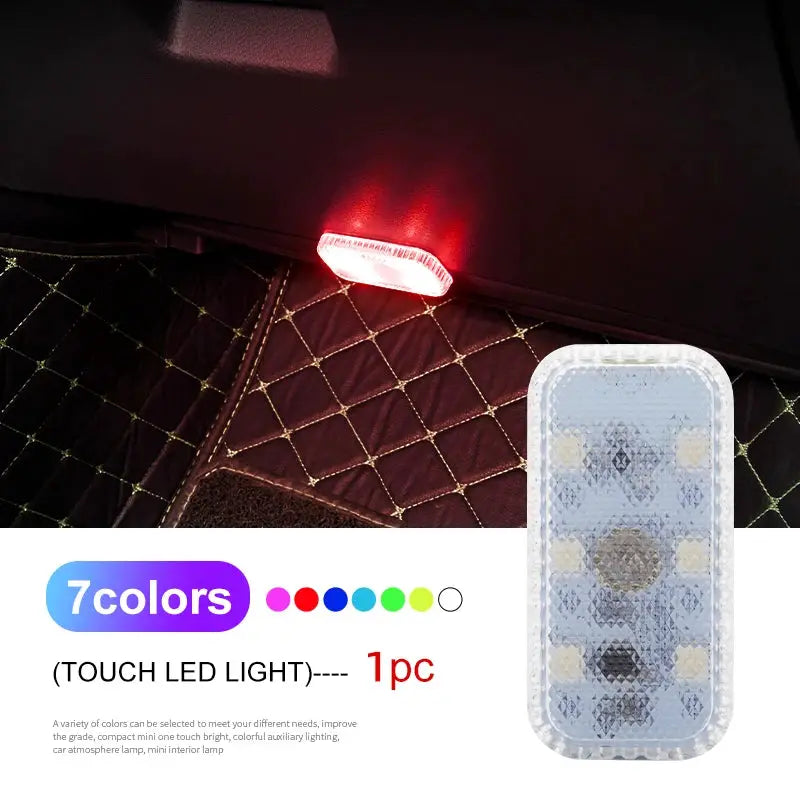 Mini Wireless LED Car Interior Light With Touch Control USB Rechargeable For Door Panels Footwells Trunk Ceiling Roof