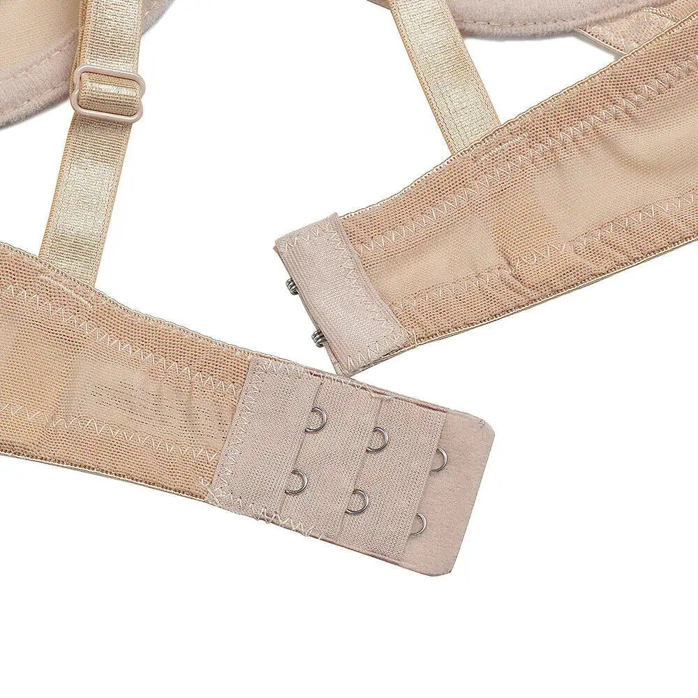 YBCG sexy lace mesh bra in beige with back hook closure and adjustable straps