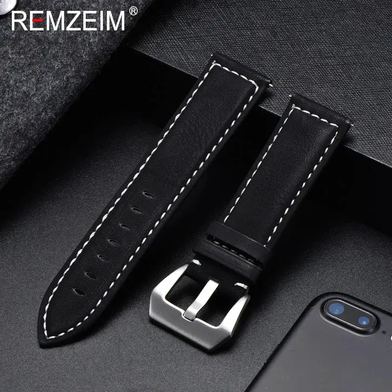 Heritage Leather Genuine Leather Watchband Vintage Matte Strap Unisex 18mm To 24mm Black Blue Brown