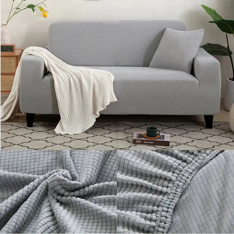 Sofa protector cover gray jacquard thick fabric for L-shaped living room sofa