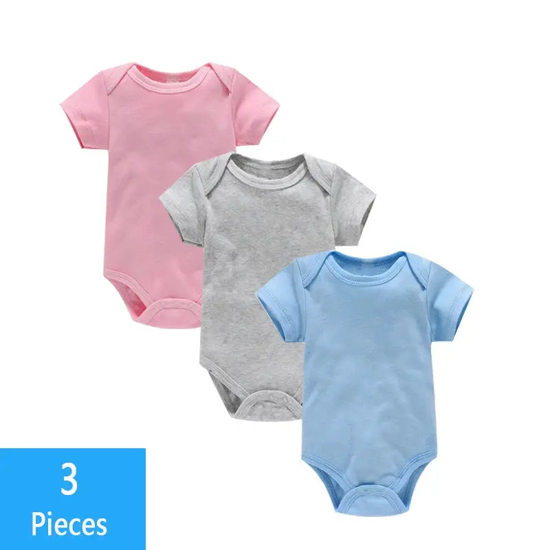 3 Piece Baby Bodysuit Set Cotton Summer Romper For Newborns Boys Girls Solid Color Jumpsuit Clothing