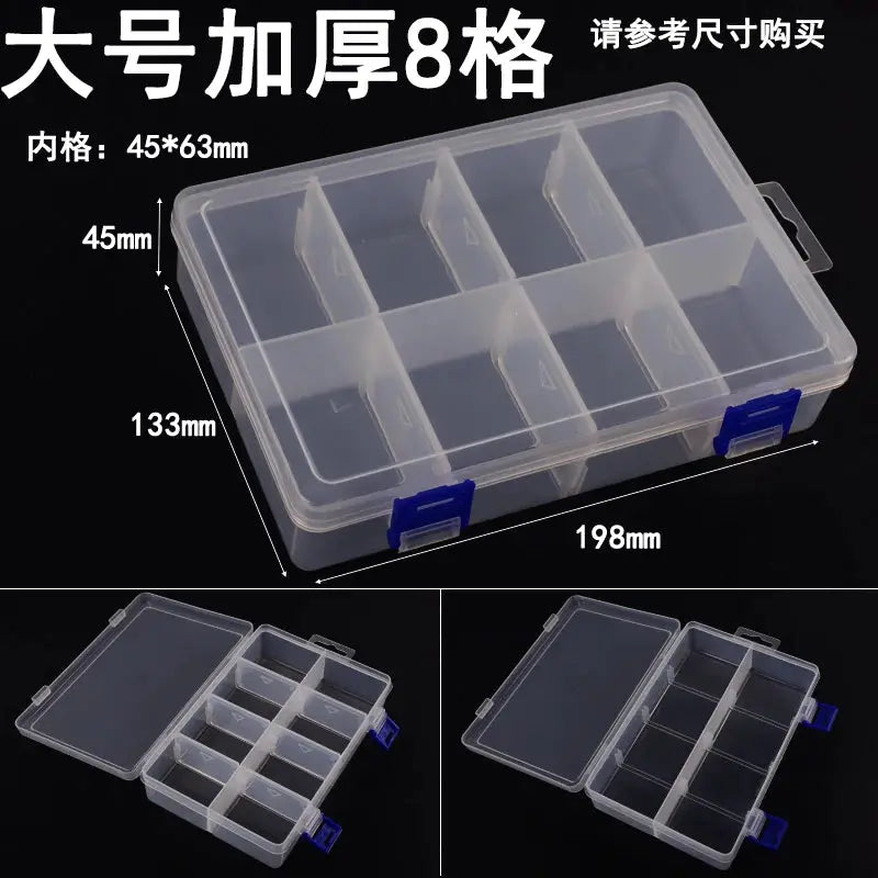 Simples Market 10-slot clear plastic jewelry and parts storage box with blue latches
