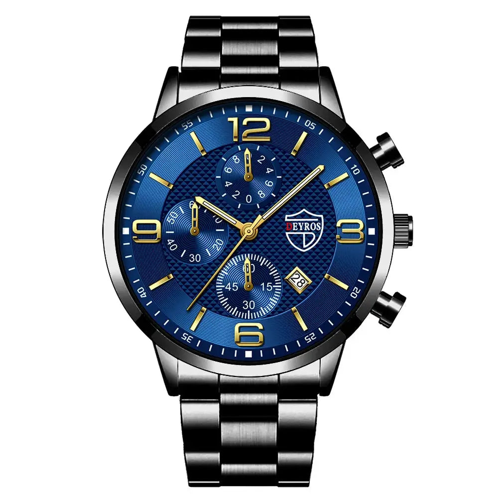 LuxAurum Mens Luxury Business Watch Stainless Steel Quartz With Calendar And Luminous Hands