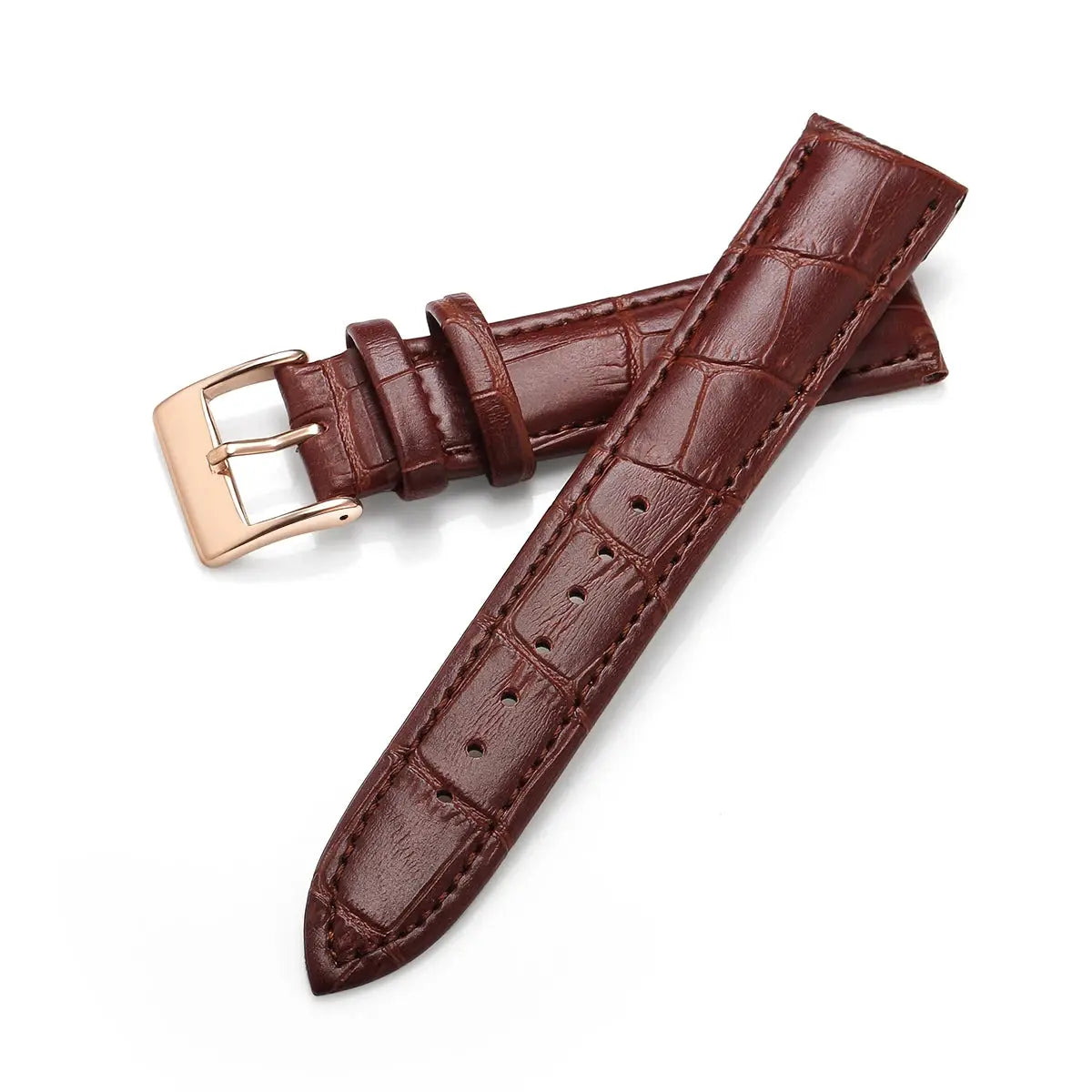 Simples Market premium genuine leather watch band, brown crocodile-embossed strap with rose gold buckle