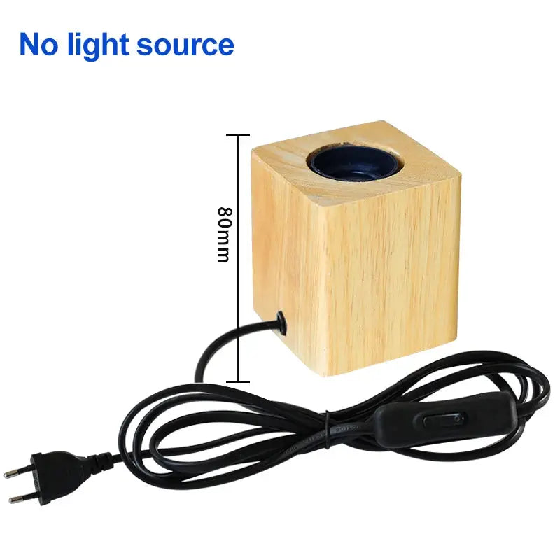 Simples Market wood cube table lamp with E27 socket, EU plug, inline switch, wooden base