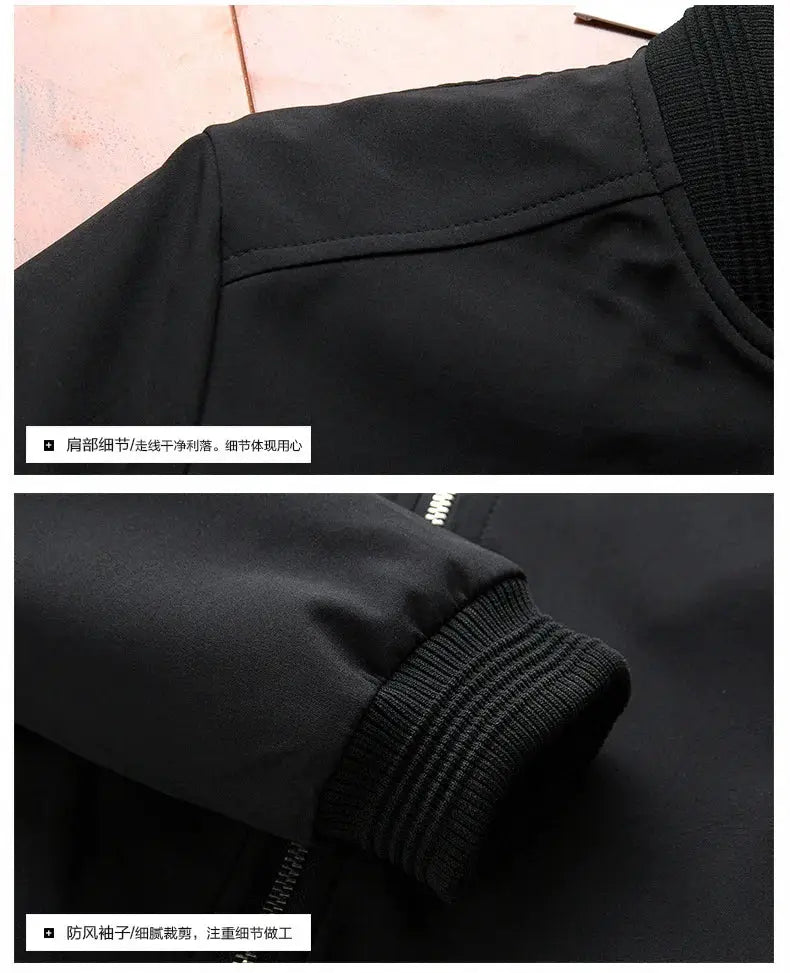 Simples Market men's black bomber jacket, slim zip-front windbreaker with ribbed collar and cuffs.