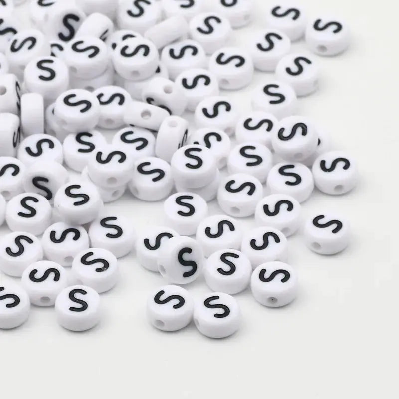 White Round Alphabet Letter Beads 7x4mm A To Z Acrylic Spacer Beads For Jewelry Making DIY Bracelets