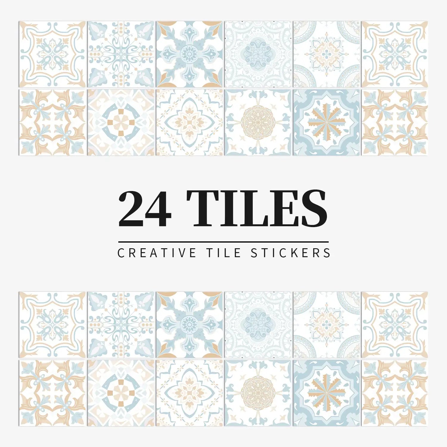 Tile stickers 24 tiles set in light blue and beige, waterproof self-adhesive wall decals by Simples Market