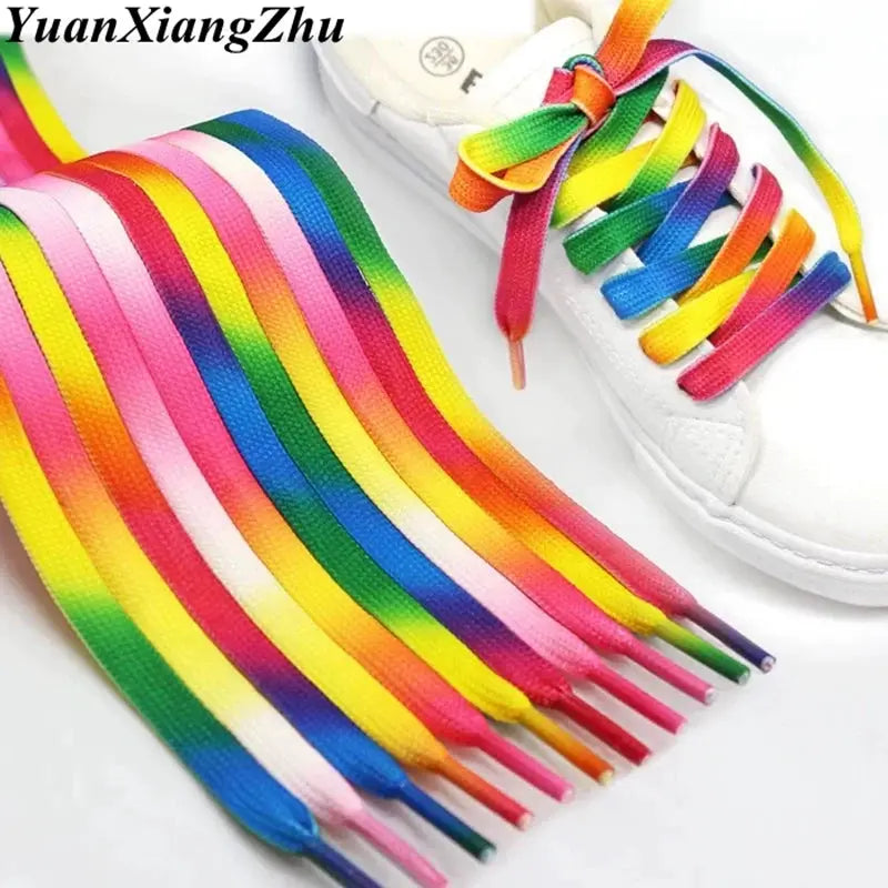 1 pair rainbow gradient flat shoelaces for sneakers, 80/100/120 cm, multicolor.