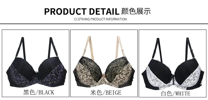 Lace push-up bras in black, beige and white (3-color set)