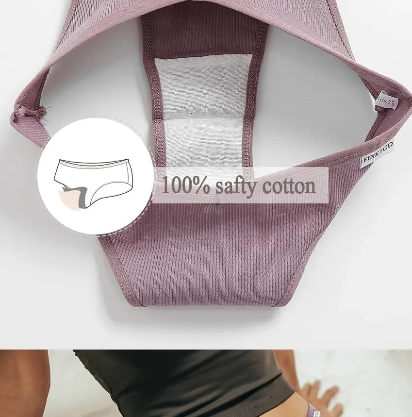 Thong panties, pink cotton ribbed fabric with FINETOO label