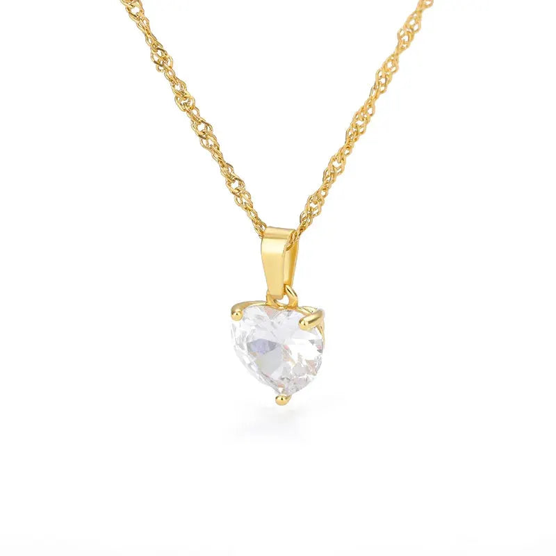 Heart Necklace For Women Stainless Steel Gold Plated Chain Zircon Heart Pendant Choker Wedding Boho Jewelry Gift