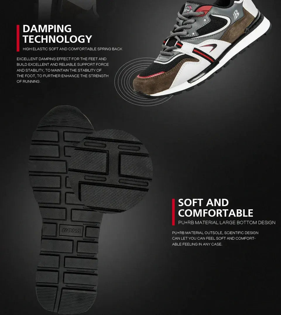 BONA leather sport sneakers for men with white, grey and brown panels for running and walking