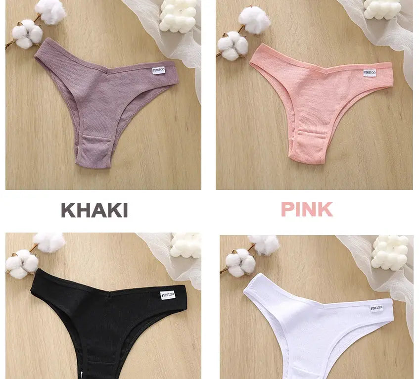Cotton thong panties set in khaki, pink, black and white (4-color) by Simples Market