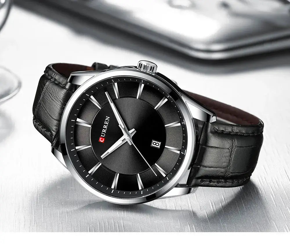 Curren Quartz Watches For Mens Leather Strap Luxury Minimalist Business Wristwatch Stainless Steel Case