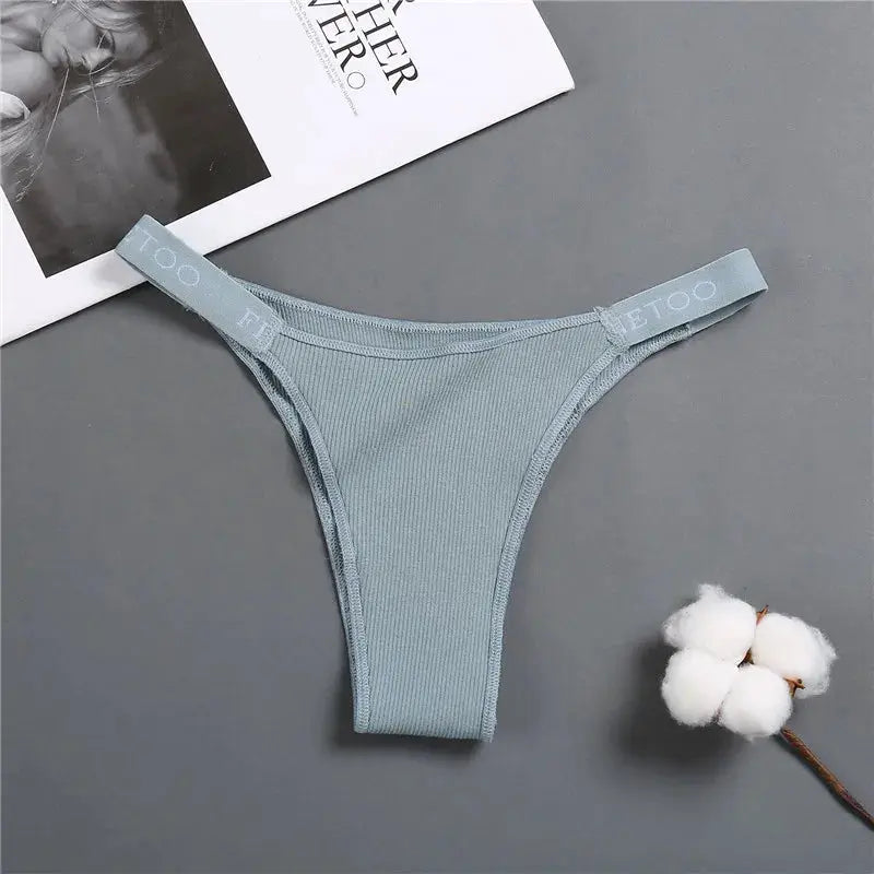 5-pack women's light blue ribbed cotton thong underwear with low-rise fit